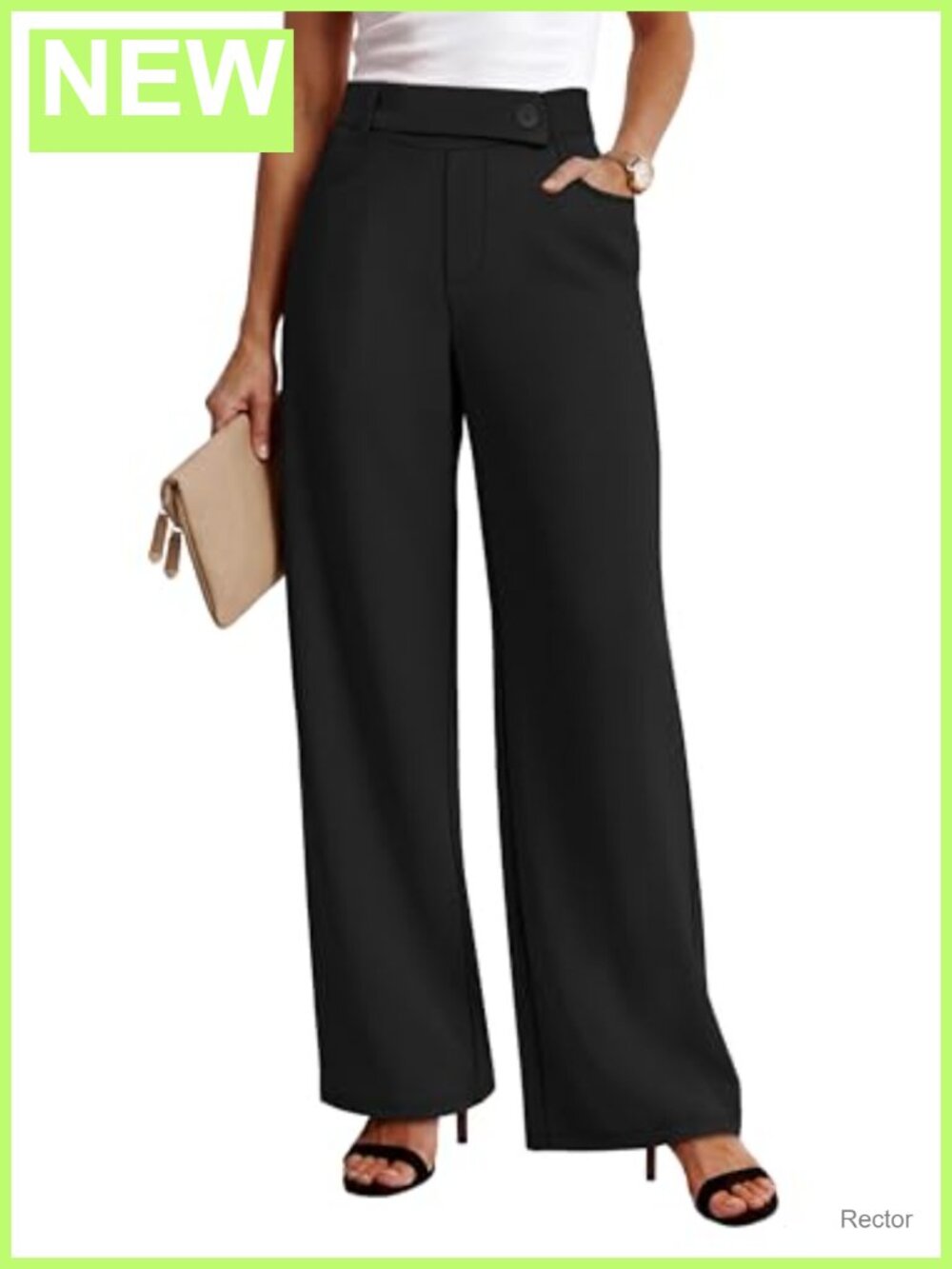 Wide Leg Pull On Dress Pants with Pockets High Waist Business Casual Slacks